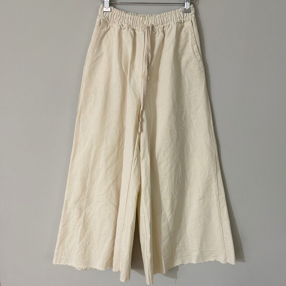 Free for Humanity Cream Wide Leg Cotton Pants Made in Italy A7173-G5